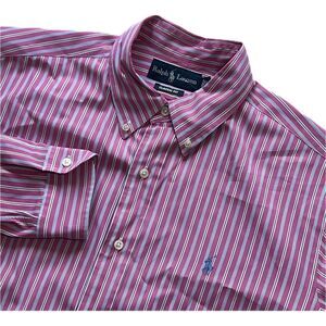 Ralph Lauren Shirt Mens L‎ Classic Fit Pink Striped Long Sleeve